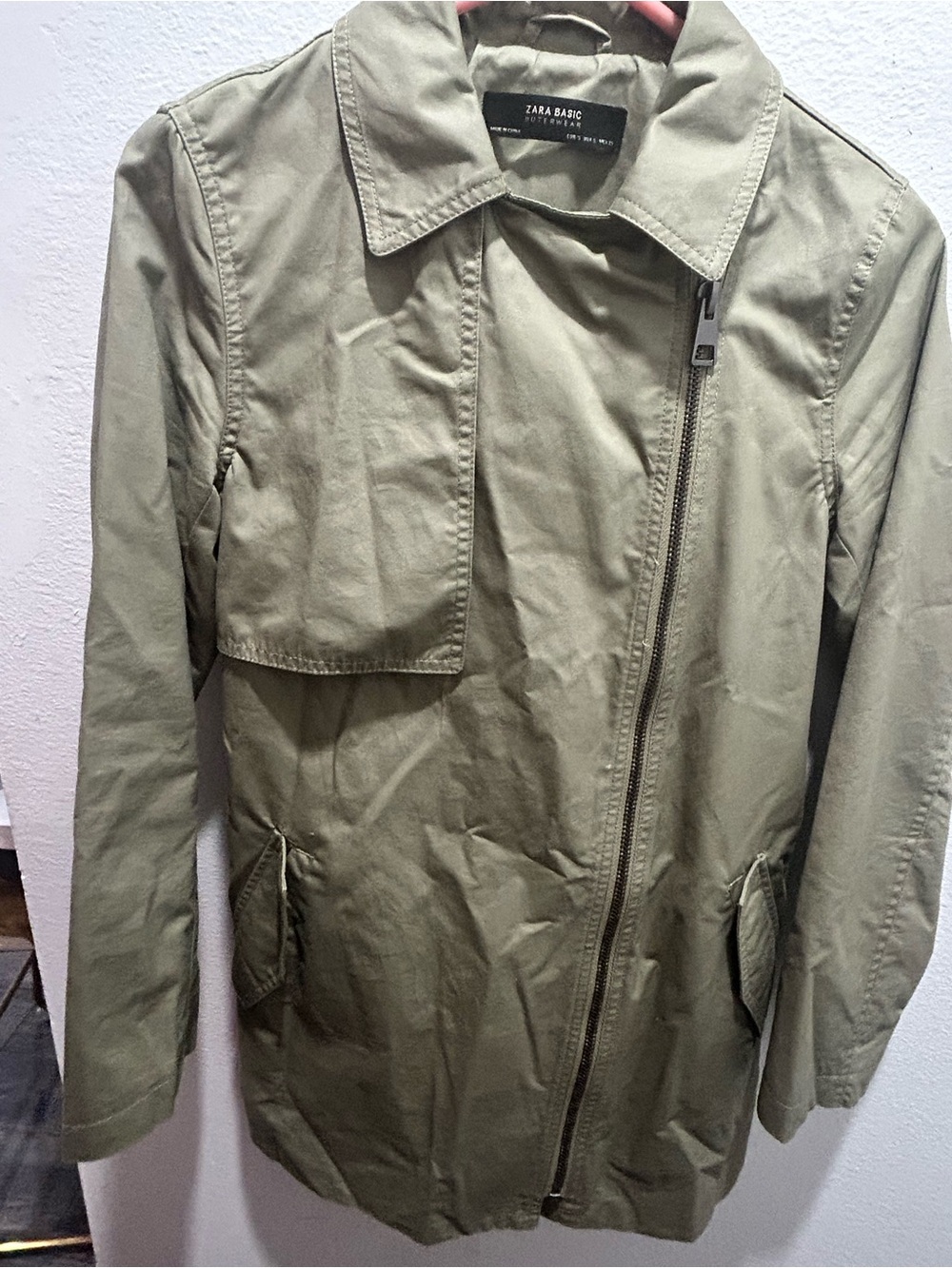 Zara Olive Lightweight Asymmetric Zip Jacket